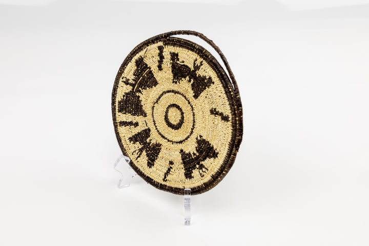 Hand woven Butterfly plate basket from Panama. Black and white colors. Loop for hanging. Wall decoration. Indigenous artists Panama.