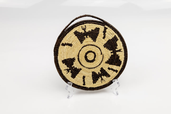 Hand woven Butterfly plate basket from Panama. Black and white colors. Loop for hanging. Wall decoration. Indigenous artists Panama.