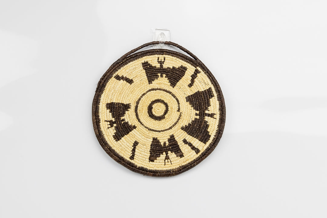Hand woven Butterfly plate basket from Panama. Black and white colors. Loop for hanging. Wall decoration. Indigenous artists Panama.