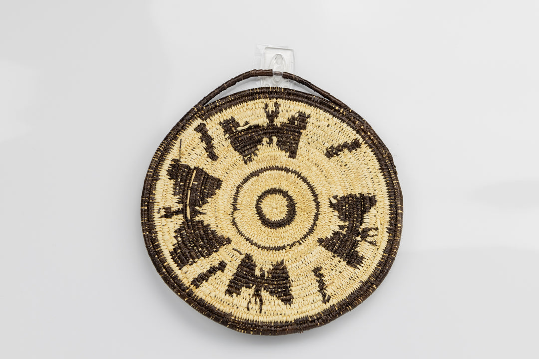 Hand woven Butterfly plate basket from Panama. Black and white colors. Loop for hanging. Wall decoration. Indigenous artists Panama.