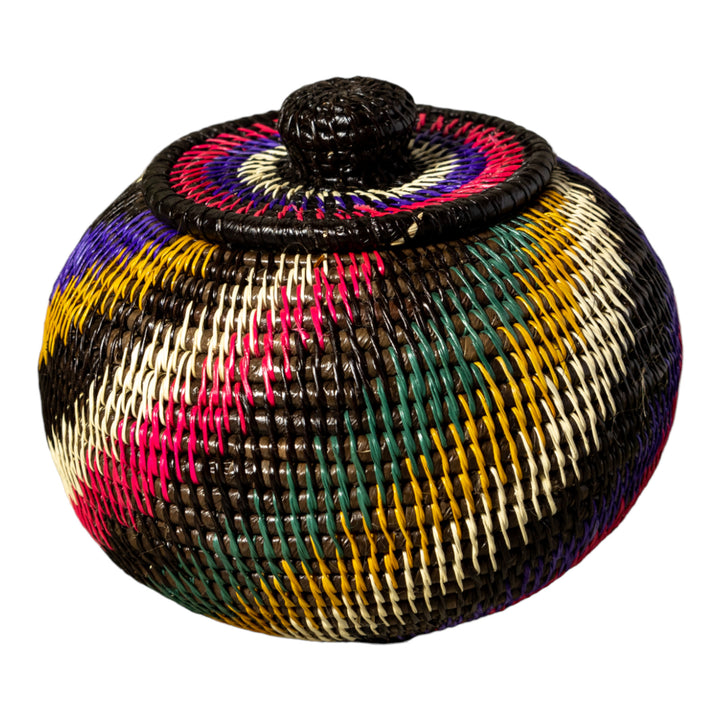 Rainforest Rainbow Swirl Woven Basket With Top