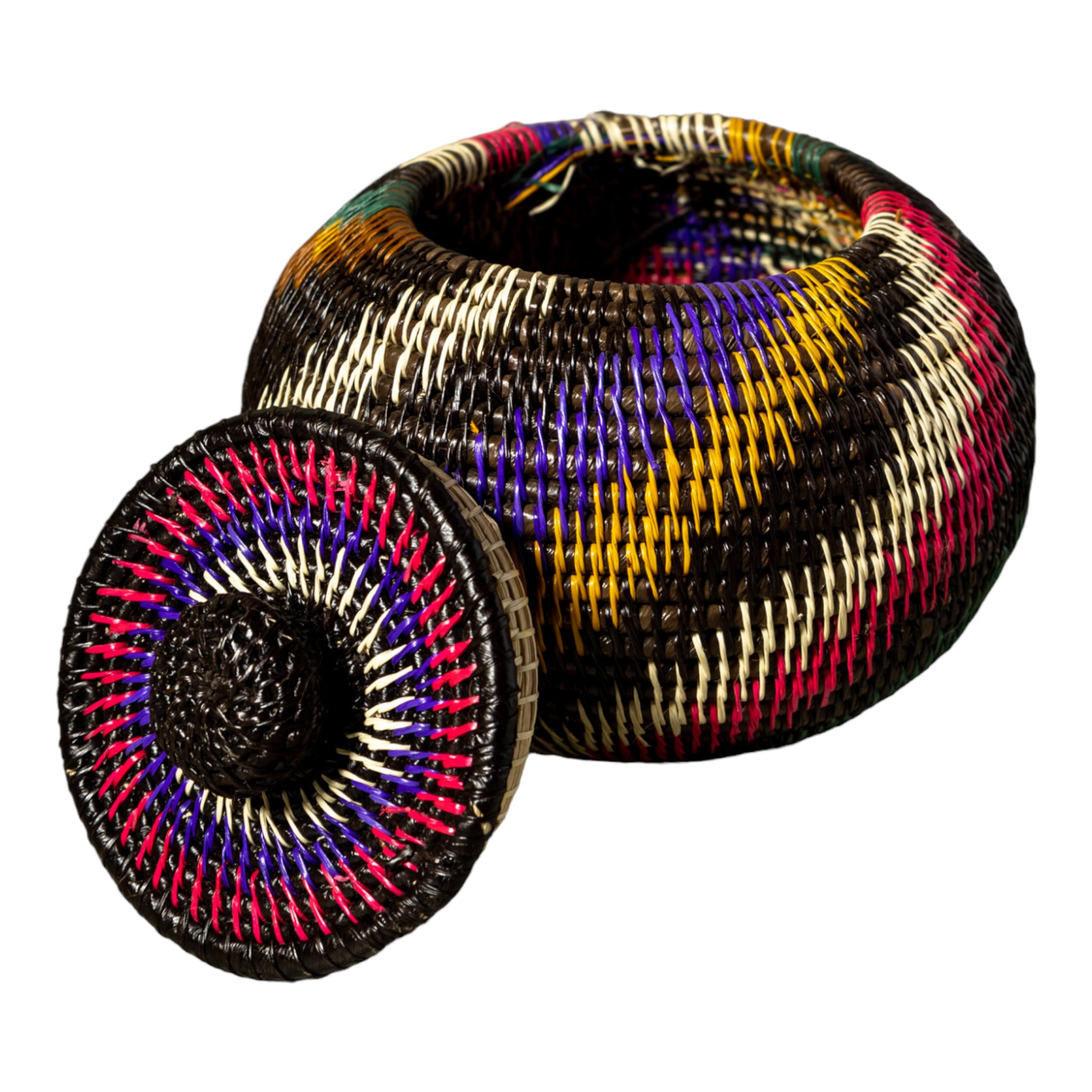 Rainforest Rainbow Swirl Woven Basket With Top