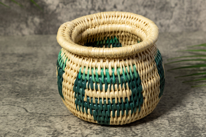 Turquoise and White Rainforest Vintage Basket