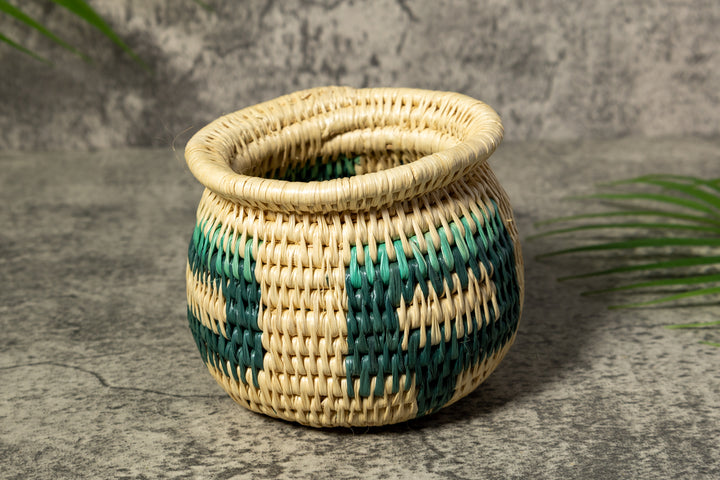 Turquoise and White Rainforest Vintage Basket