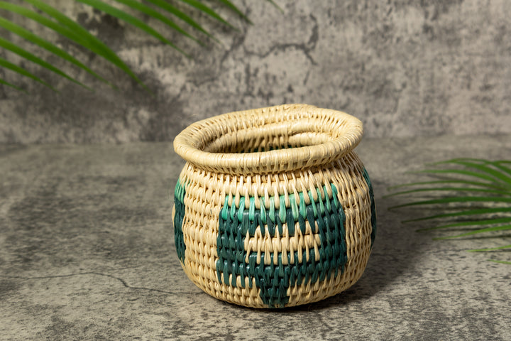 Turquoise and White Rainforest Vintage Basket