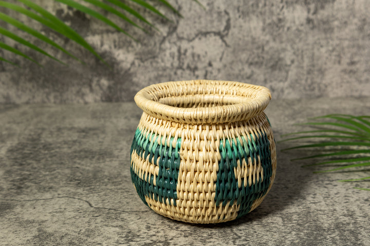 Turquoise and White Rainforest Vintage Basket