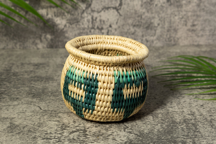 Turquoise and White Rainforest Vintage Basket
