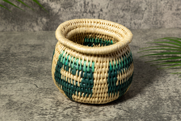 Turquoise and White Rainforest Vintage Basket