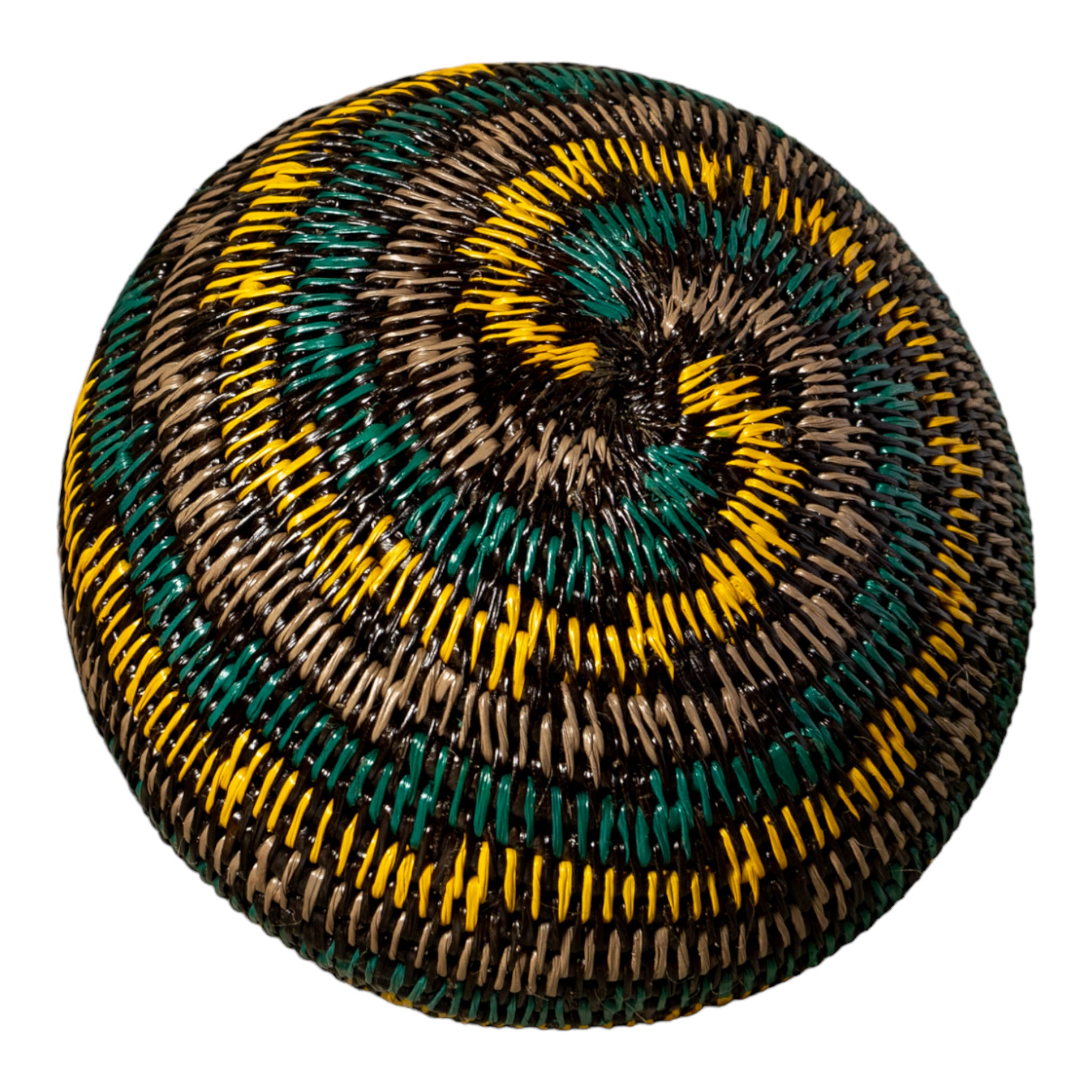 Green Gold And Gray Swirl Woven Basket With Top