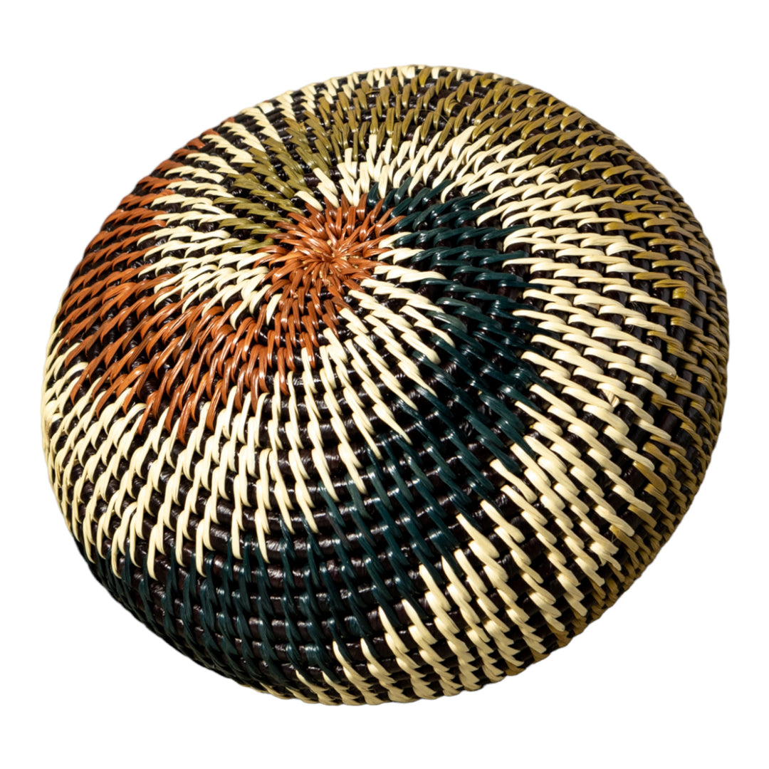 Green White And Brown Swirl Woven Basket With Top