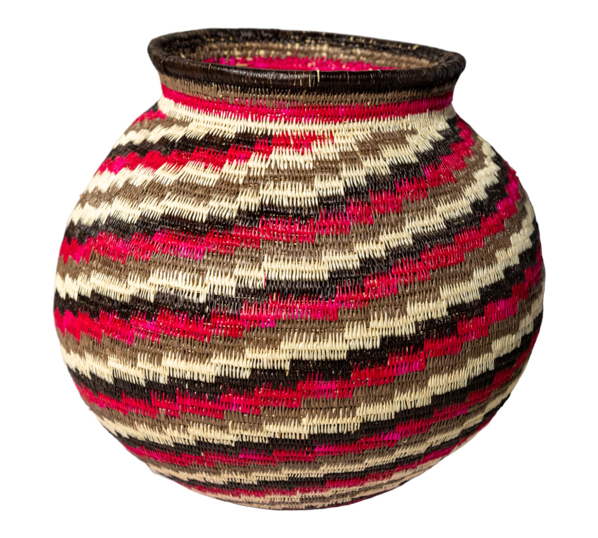 Red Black White Spiral Woven Basket