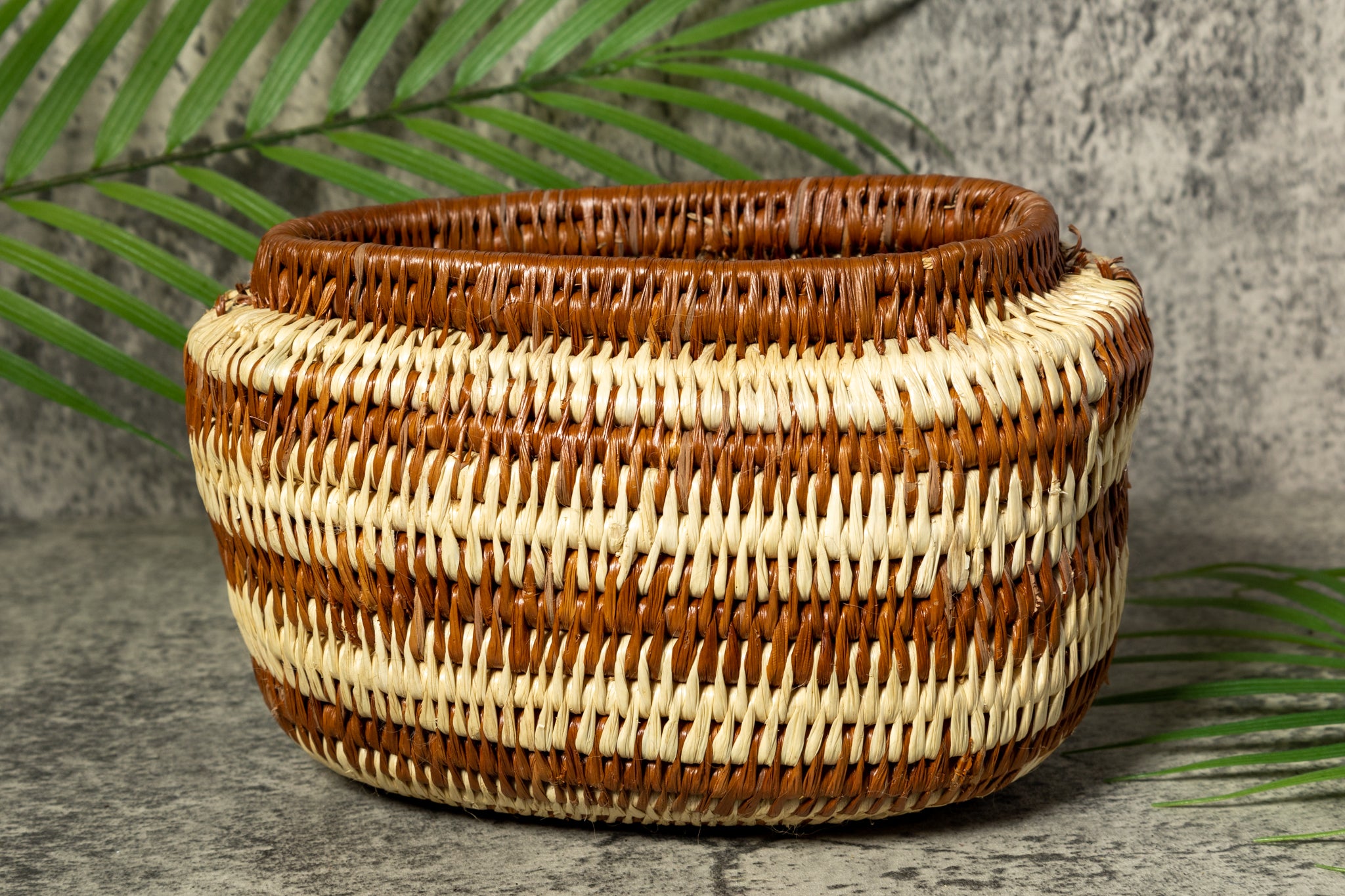 Oval Brown and White Vintage Basket