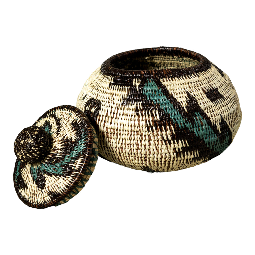 Palm Fronds Woven Basket With Top