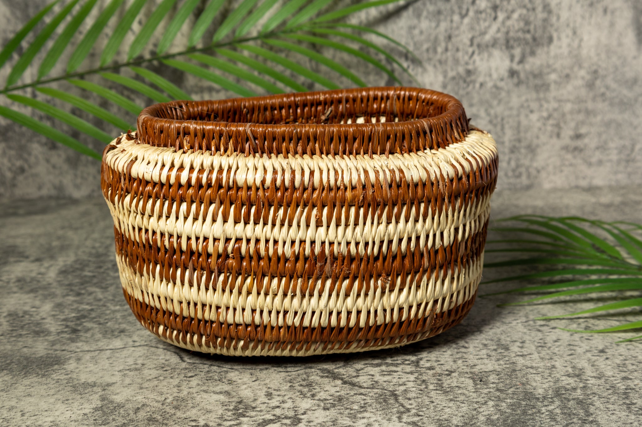 Oval Brown and White Vintage Basket