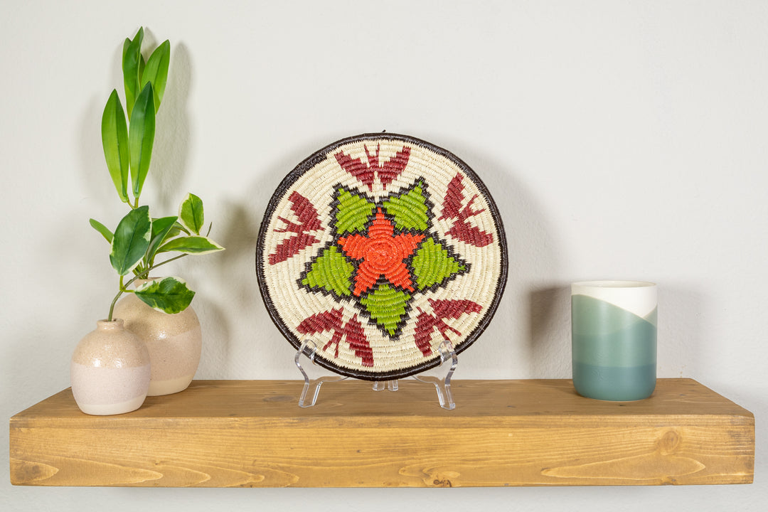 Green And Red Flower with Butterflies Basket Plate