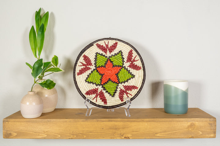 Green And Red Flower with Butterflies Basket Plate