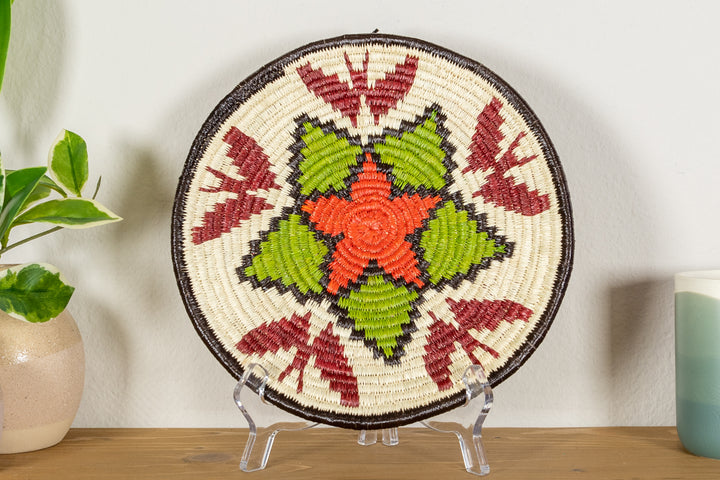 Green And Red Flower with Butterflies Basket Plate