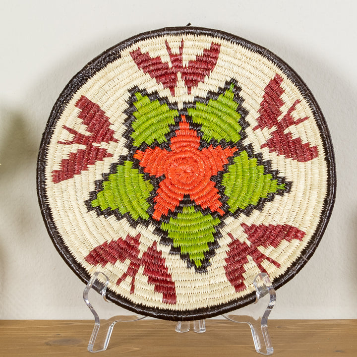 Green And Red Flower with Butterflies Basket Plate