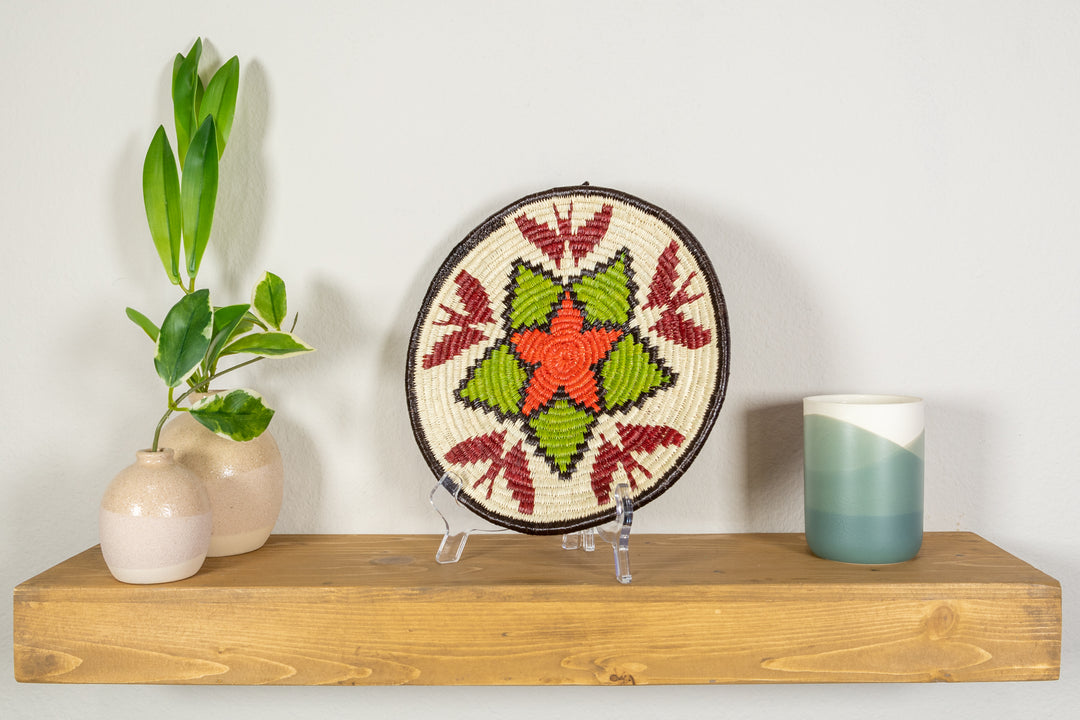 Green And Red Flower with Butterflies Basket Plate