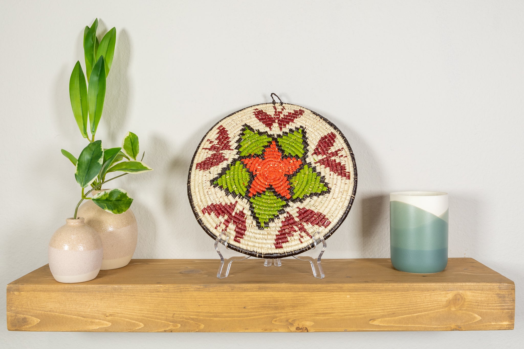 Green And Red Flower with Butterflies Basket Plate
