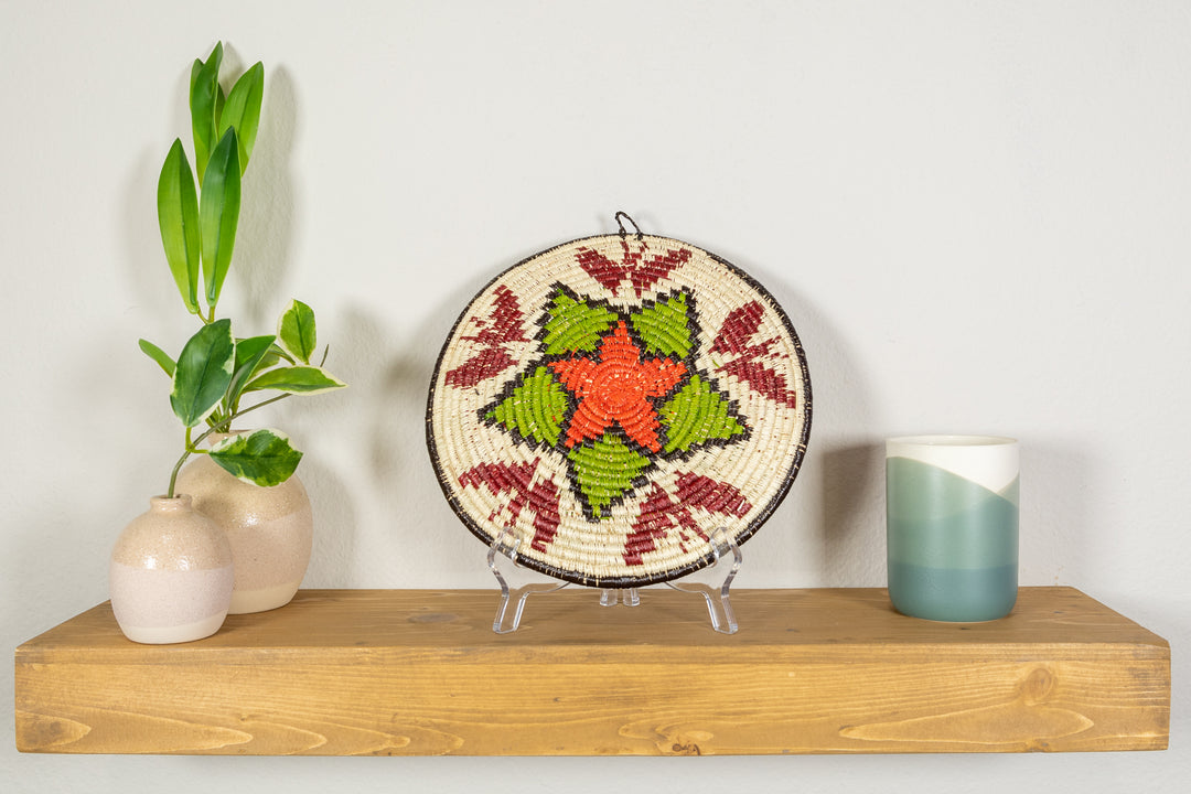 Green And Red Flower with Butterflies Basket Plate