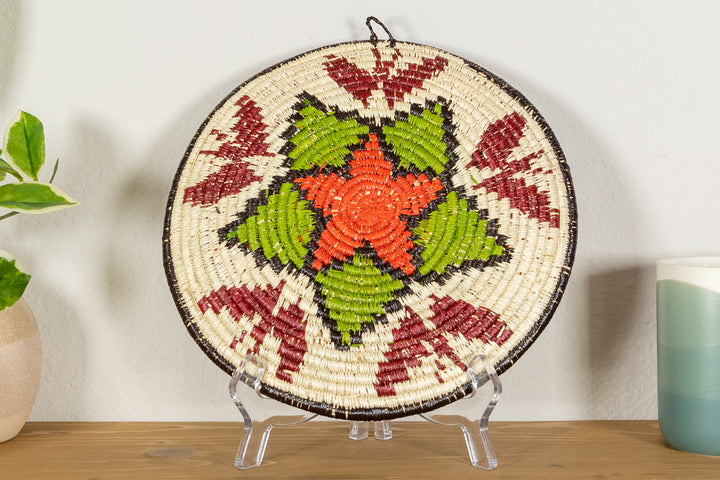 Green And Red Flower with Butterflies Basket Plate
