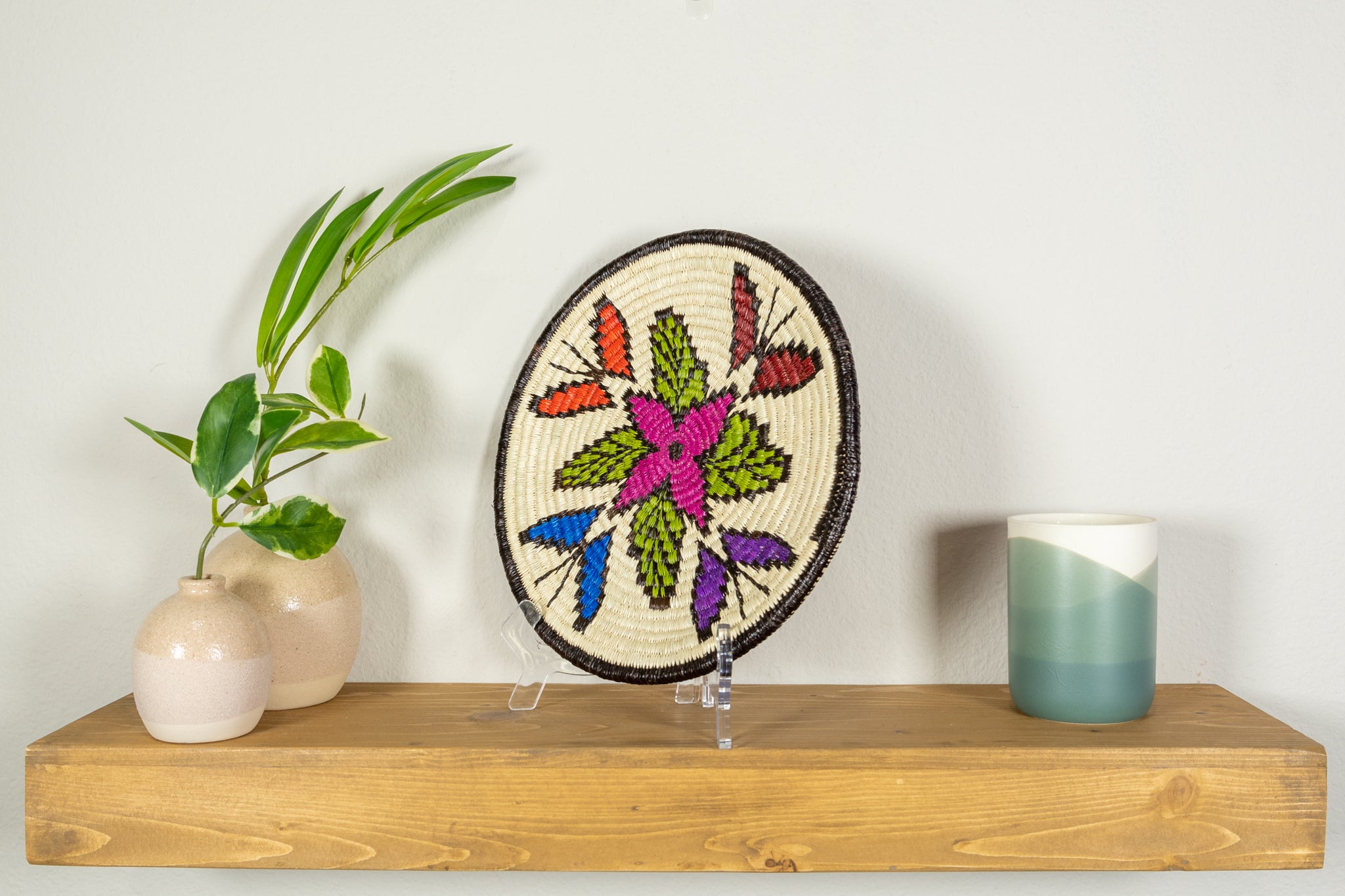 Rainbow of Colors Butterfly Flower Basket Plate