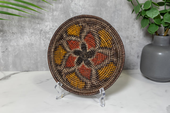 Red Black and Gold Flower Blossom Basket Plate