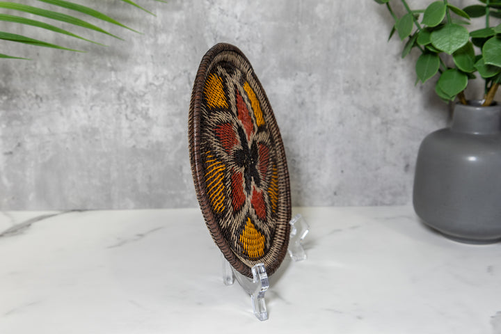 Red Black and Gold Flower Blossom Basket Plate