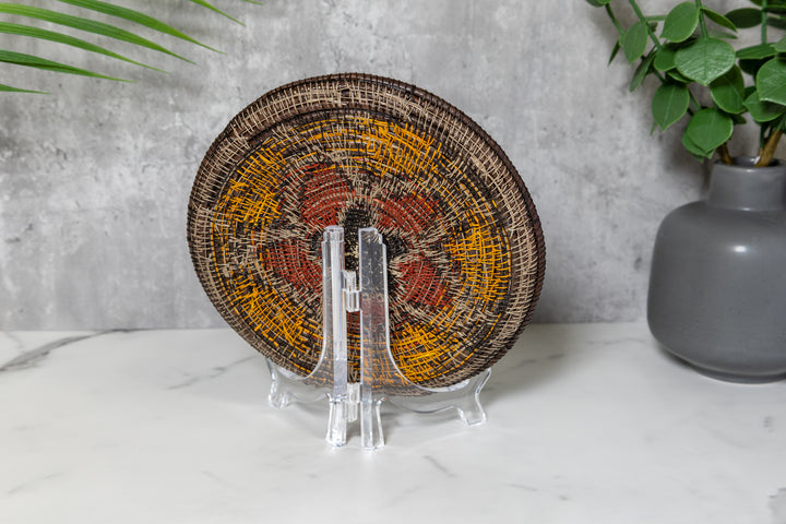 Red Black and Gold Flower Blossom Basket Plate