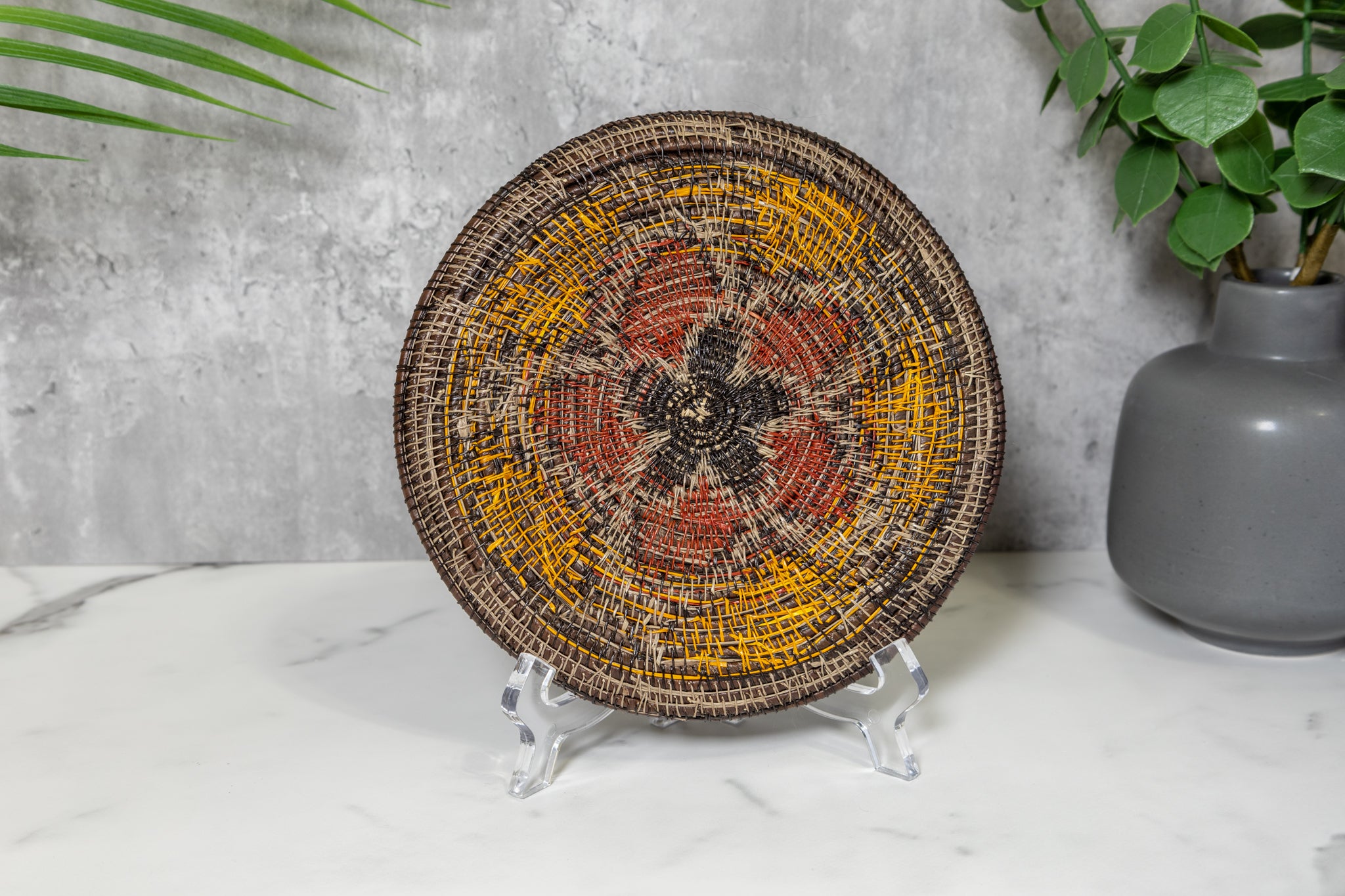 Red Black and Gold Flower Blossom Basket Plate