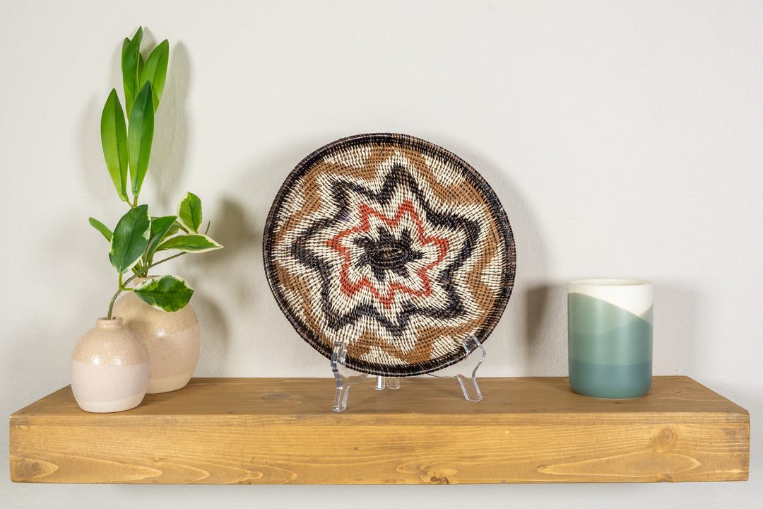 Black Red And Brown Star Burst Basket Plate