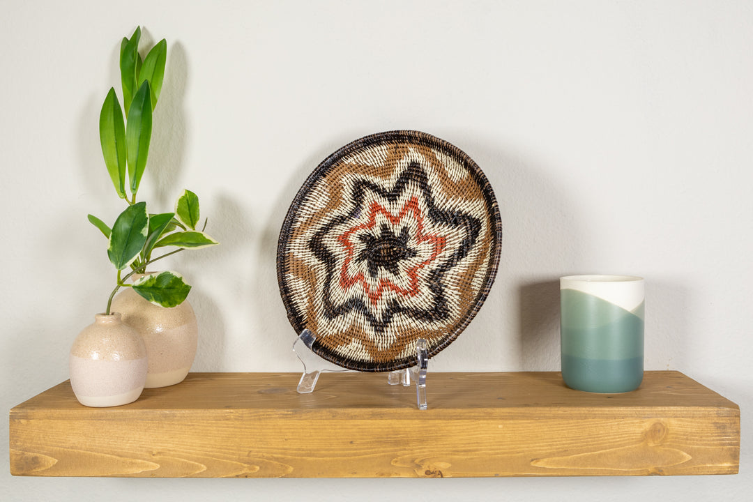 Black Red And Brown Star Burst Basket Plate