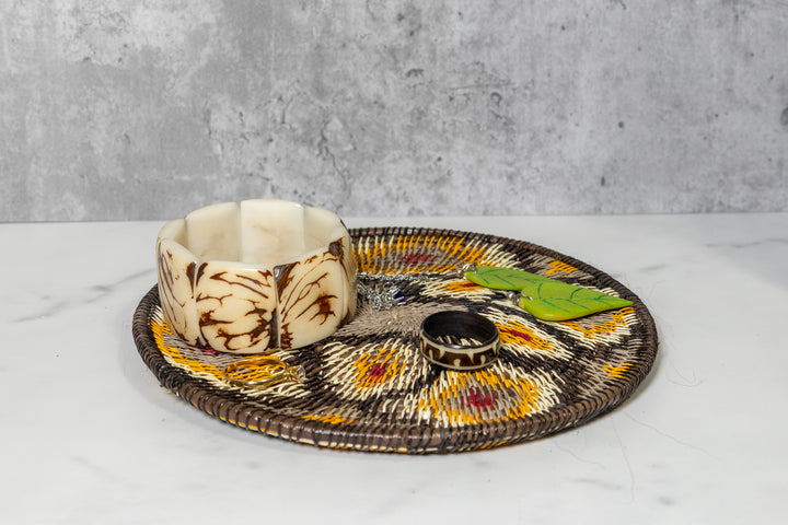 Stunning Yellow and Red Floral Flower Basket Plate