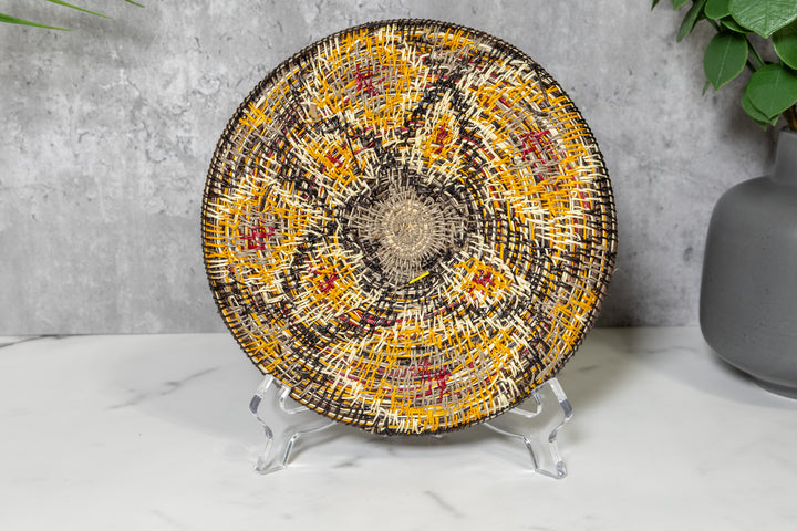 Stunning Yellow and Red Floral Flower Basket Plate