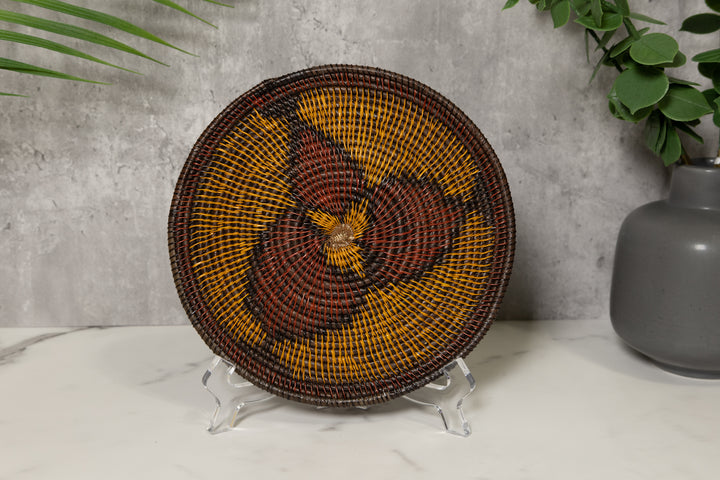 Red and Black Floral Flower Basket Plate