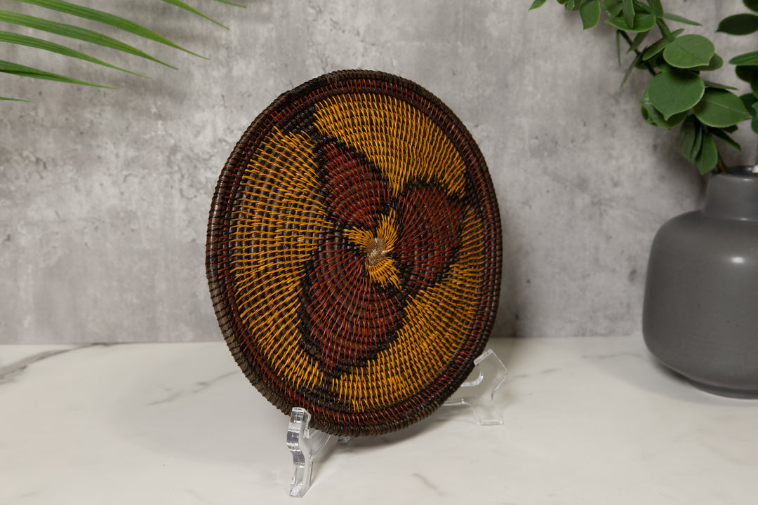 Red and Black Floral Flower Basket Plate