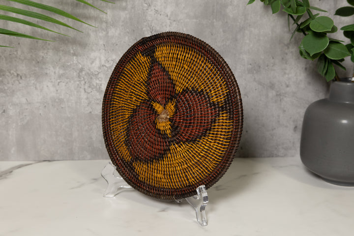 Red and Black Floral Flower Basket Plate
