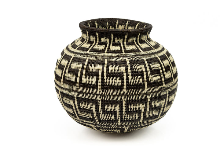 Greek Key Black and White Woven Basket