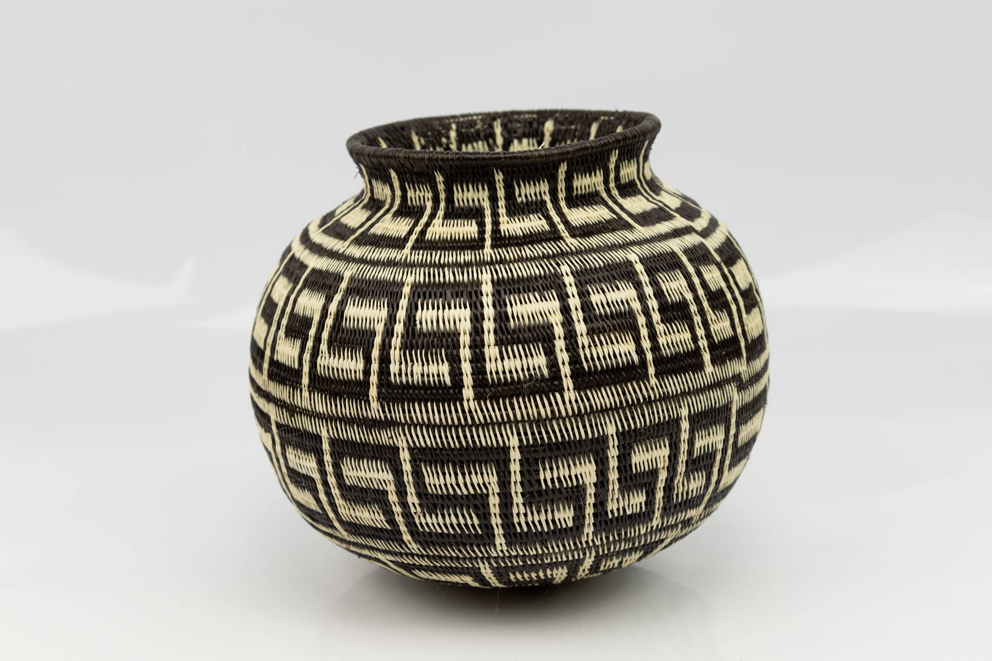 Greek Key Black and White Woven Basket
