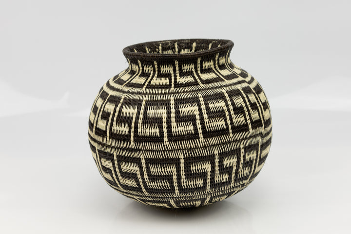 Greek Key Black and White Woven Basket