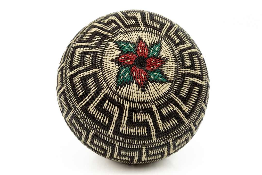 Greek Key Black and White Woven Basket