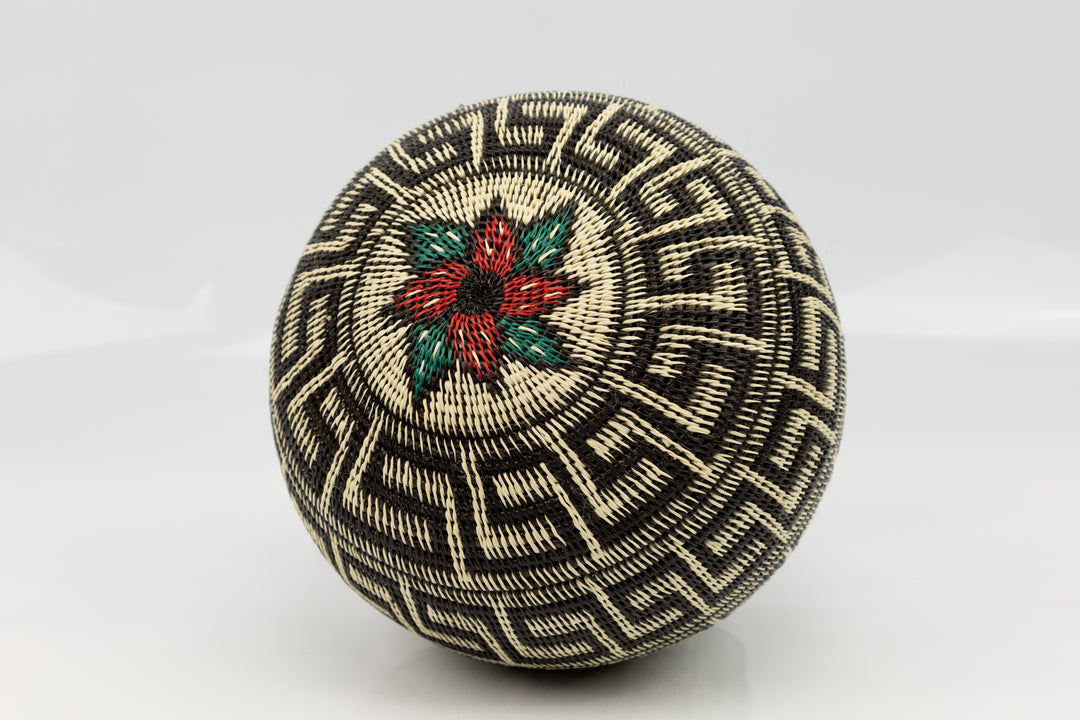 Greek Key Black and White Woven Basket