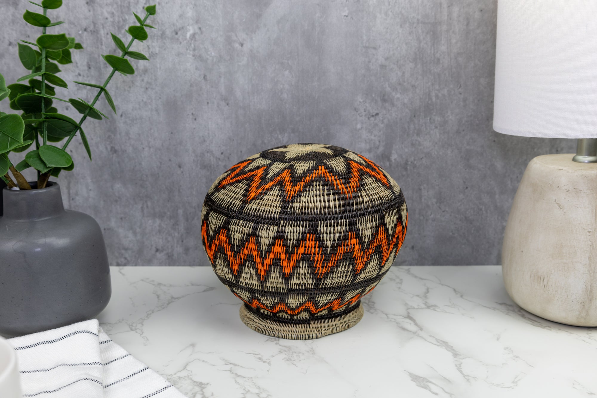 Orange Black and Gray Woven Basket