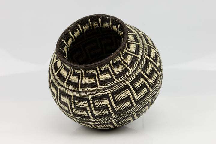 Greek Key Black and White Woven Basket