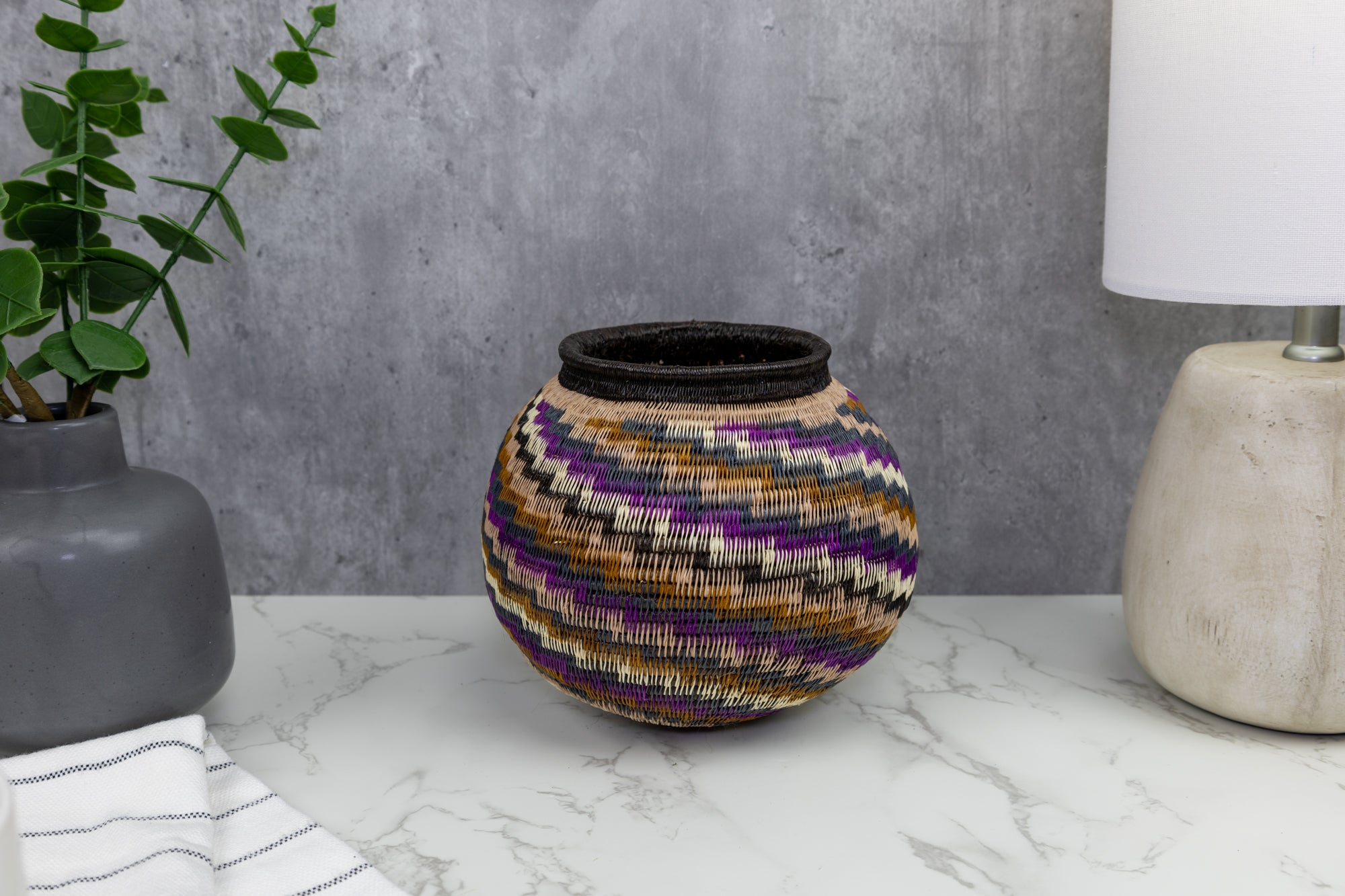 Black Brown And Purple Woven Basket