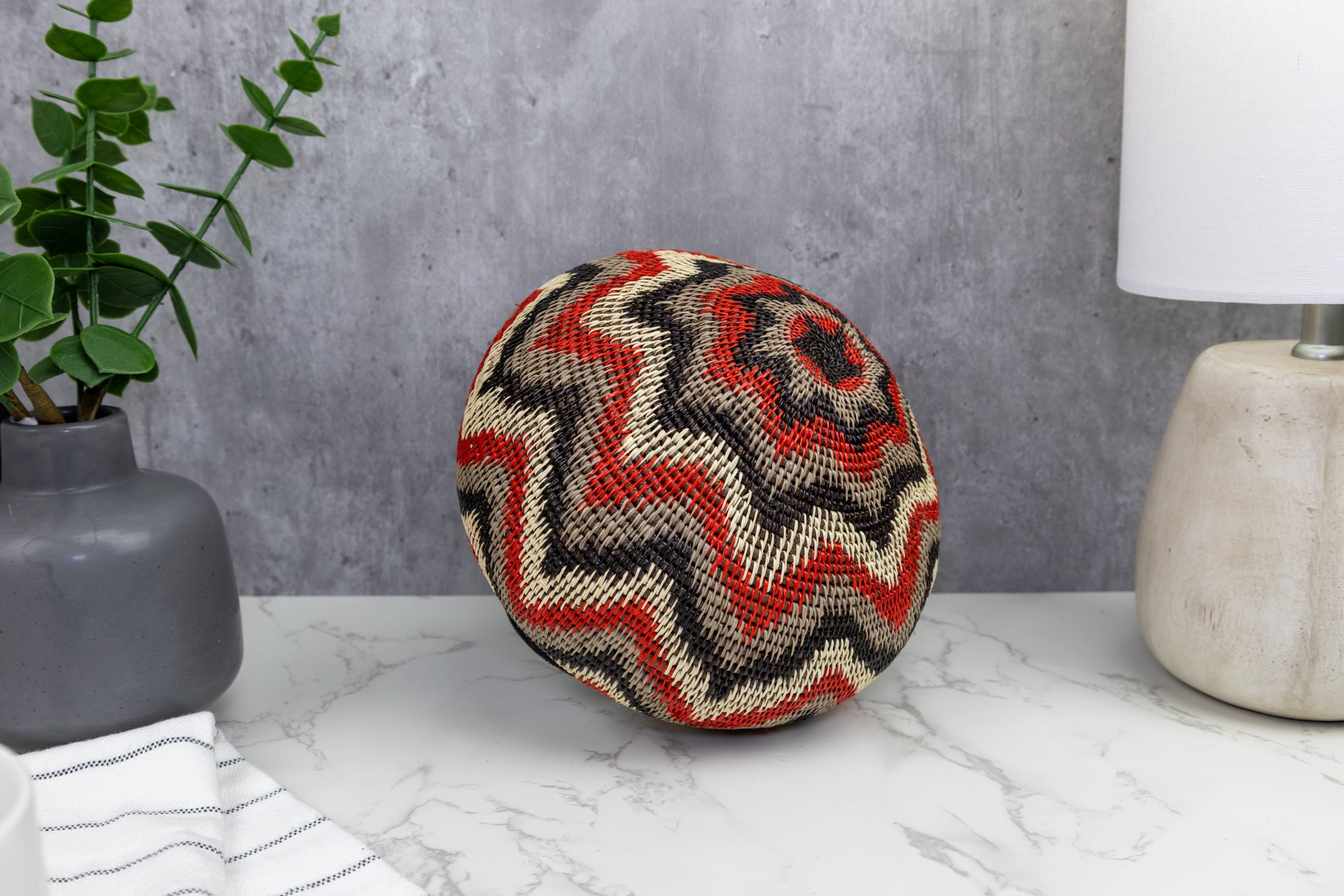 Black Gray and Red Woven Basket