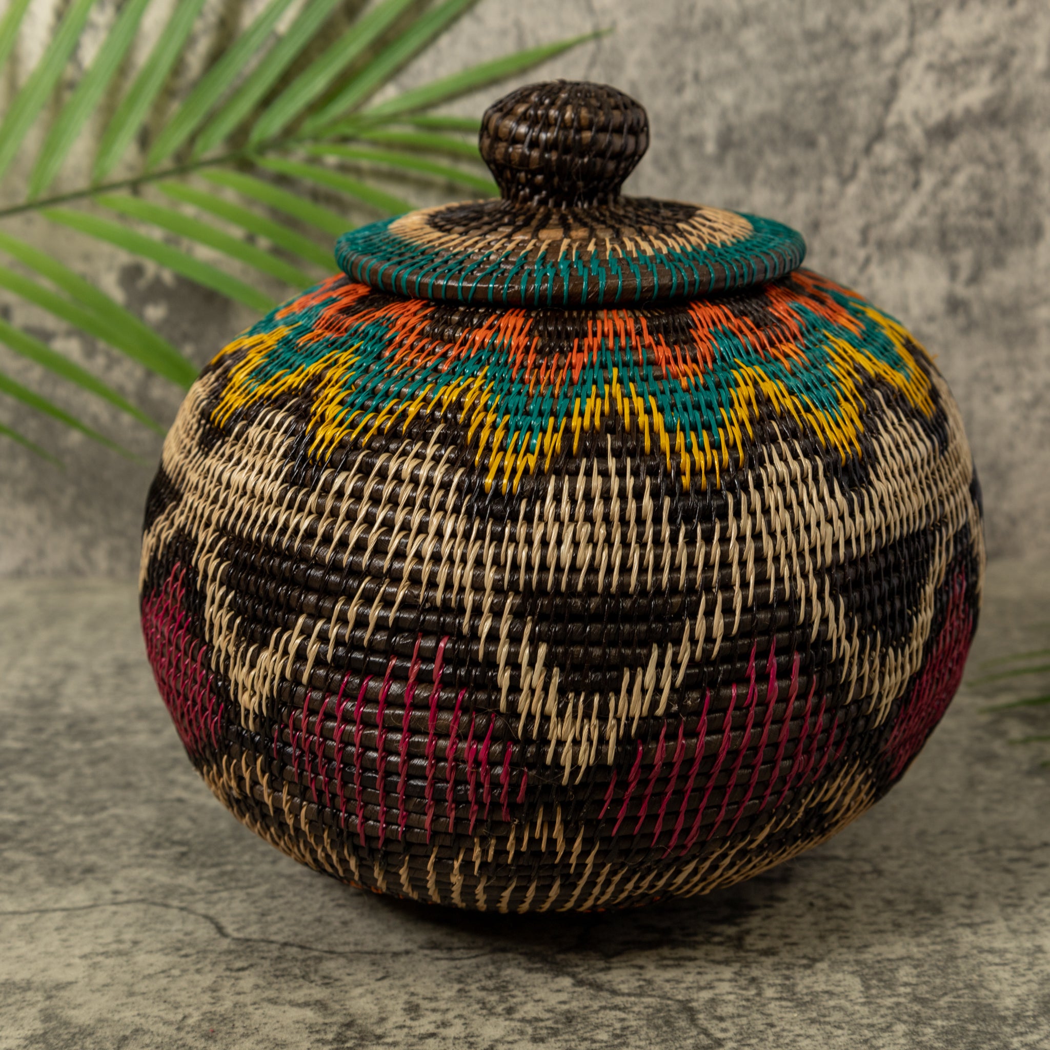 Multi-Color Southwest Design Rainforest Basket With Top