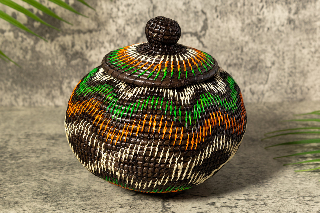 Coral Star Waves Woven Basket With Top