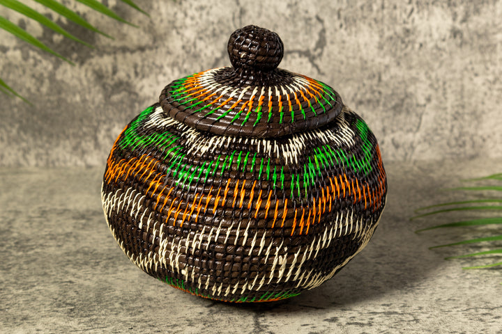 Coral Star Waves Woven Basket With Top